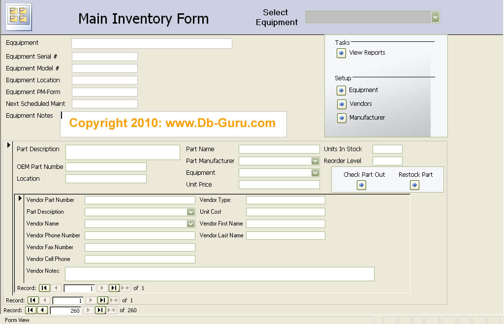 parts inventory form